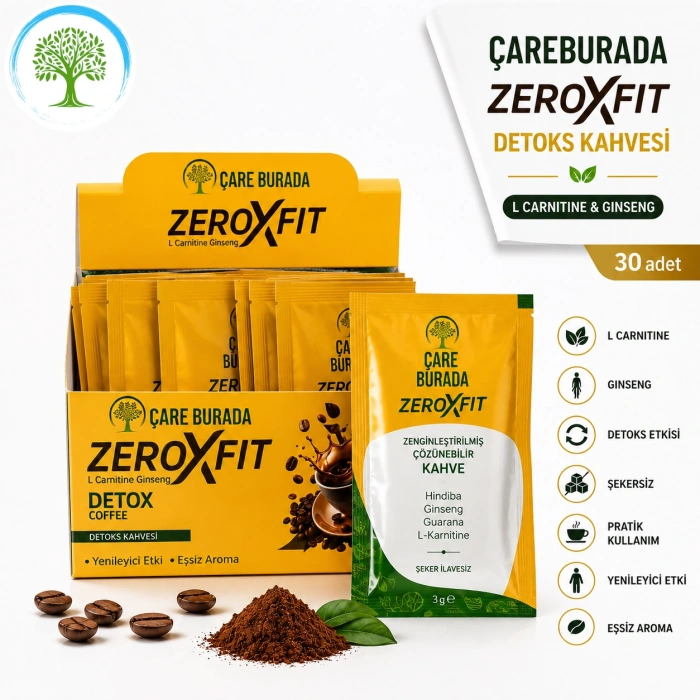 ÇareBurada ZeroxFit Detoks Kahvesi 30 Saşe 3 gr x 2 Adet | L-Carnitine, Ginseng, Guarana ve Hindiba İçerikli Çözünebilir Kahve