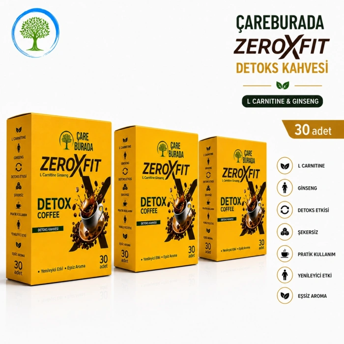ÇareBurada ZeroxFit Detoks Kahvesi 30 Saşe 3 gr x 3 Adet | L-Carnitine, Ginseng, Guarana ve Hindiba İçerikli Çözünebilir Kahve
