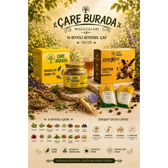 Detoks Seti - 16 Bitkili Bitkisel Çay 150 gr & Detoks Kahve 30 Şase