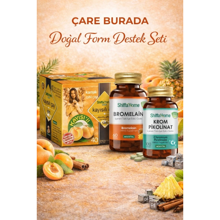 Doğal Form Destek Seti (40lı Kayısılı Form Çay + Bromelain Kapsül + Krom PİKOLİNAT Kapsül)