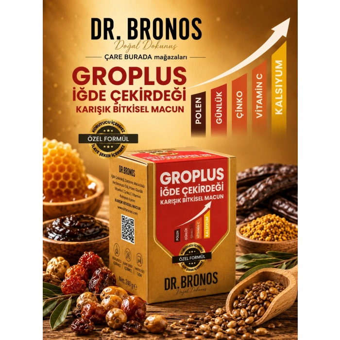 Dr. Bronos - GROPLUS İğde Çekirdeği Karışık Bitkisel Macun 240 Gr (Polen & Günlük & Çinko & Kalsiyum)