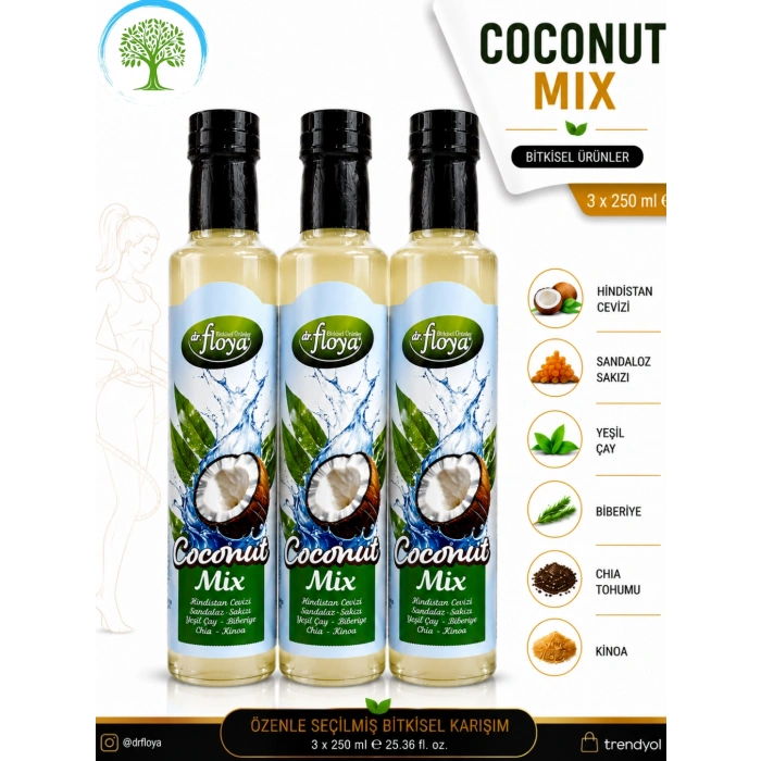 Dr.Floya Coconut Mix 3 Adet 250 ml | Hindistan Cevizi, Yeşil Çay, Kinoa İçerikli