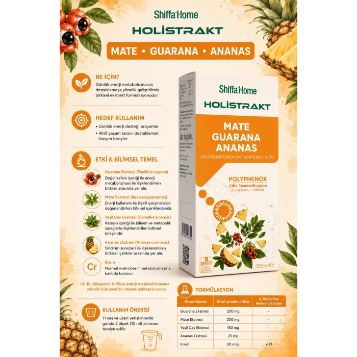 HOLİSTRAKT - Mate & Guarana & Ananas  İçeren Sıvı Ekstrat 250 Ml (Krom & Yeşilçay)