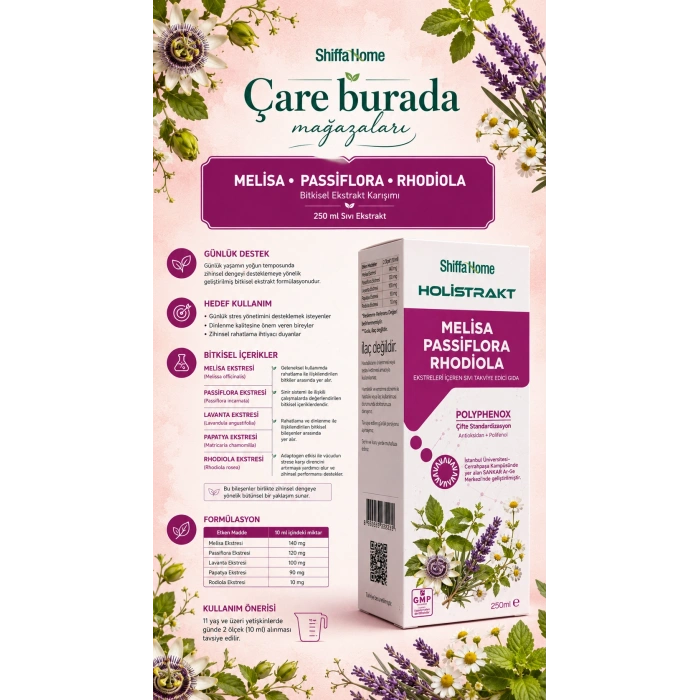 HOLİSTRAKT - Melisa & Passiflora & Rhodiola İçeren Sıvı Ekstrat 250 Ml (Lavanta & Papatya)