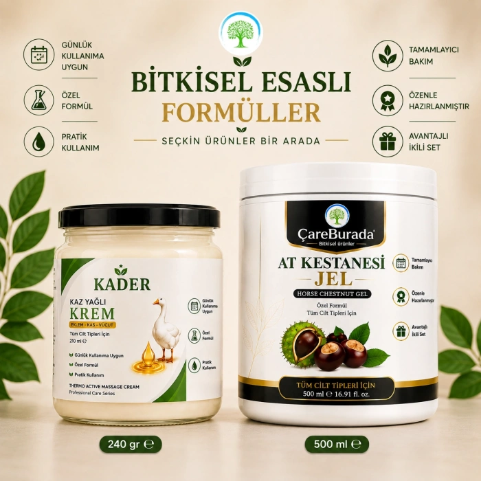 Kader Kaz Yağlı Krem 240 gr & ÇareBurada At Kestanesi Jel 500 ml |İkili Bakım Seti