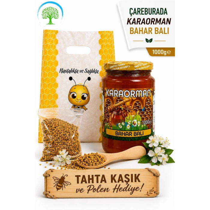 Karaorman Bahar Balı 1000g | Tahta Kaşık ve Polen Hediye