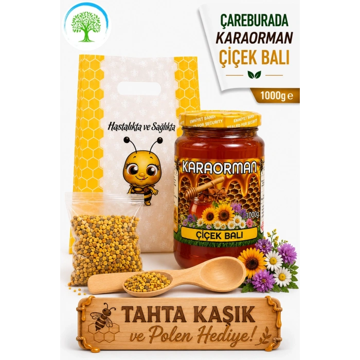 Karaorman Çiçek Balı 1000g | Tahta Kaşık ve Polen Hediye