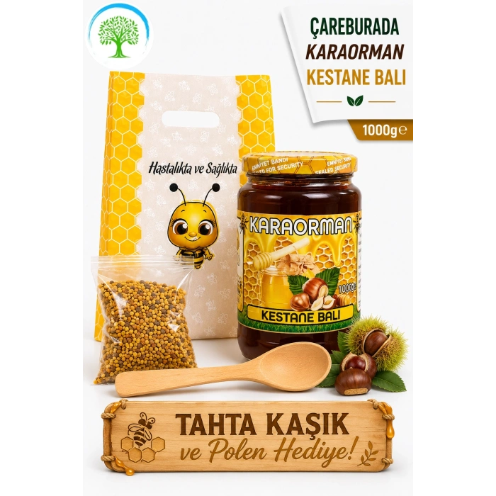 Karaorman Kestane Balı 1000g | Tahta Kaşık ve Polen Hediye