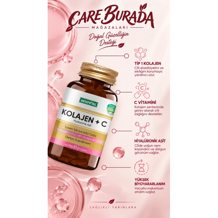 Kolajen + C Vitamini Hyaluronik Asit Aksuvital 900 Mg 90 Kapsül