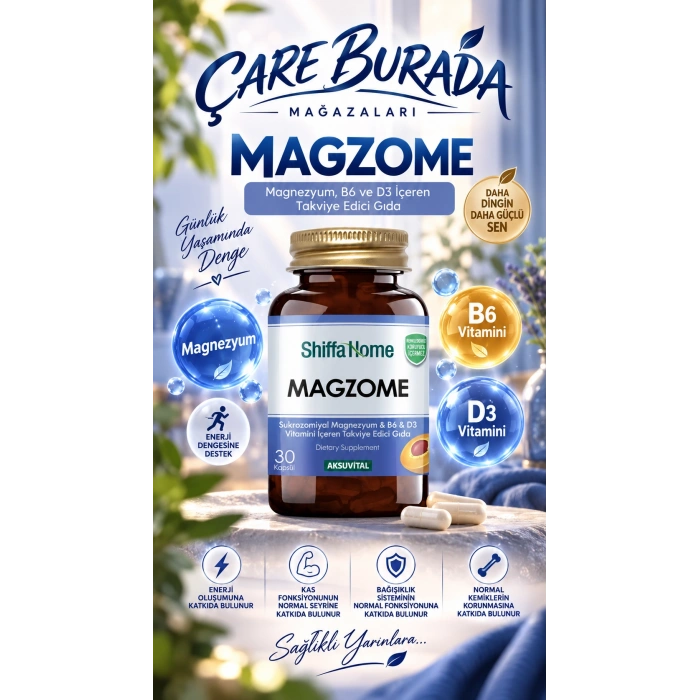 Magzome Kapsül 30 Kapsül (Magnezyum, B6, D3) + Magnezyum Yağı 20 Ml (Haricen)