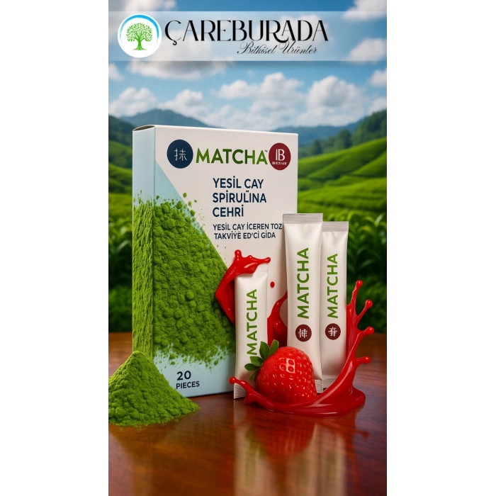 MATCHA YEŞİL ÇAY+SPİRULİNA+CEHRİ ÇİLEK AROMALI 20 Stick