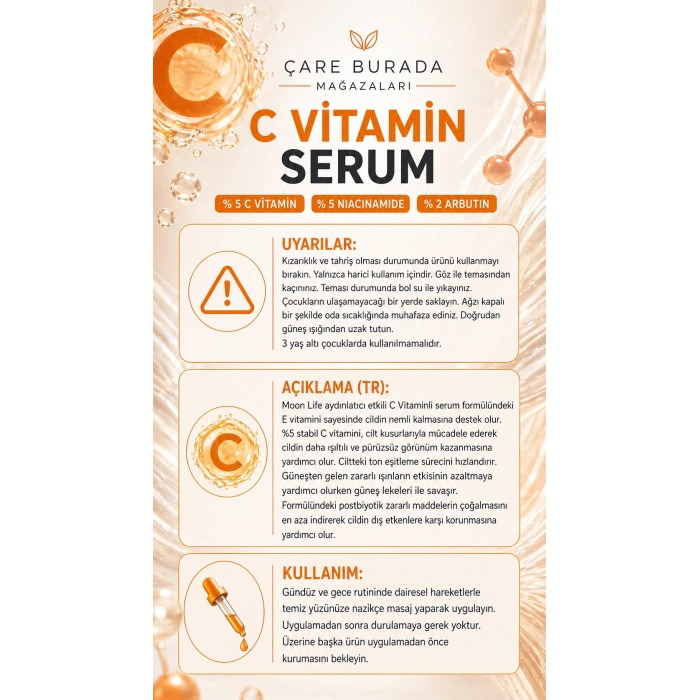 Moonlife - C Vitamini Serum (%5 C Vitamini & %5 Niacinamide & %2 Arbutin)