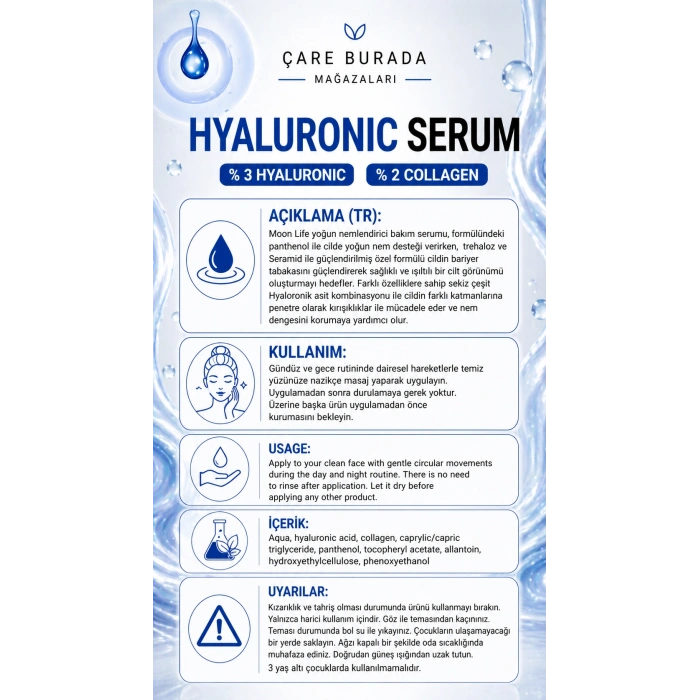 Moonlife - Hyaluronic Serum 30 Ml (%3 Hyaluronic Acid & %2 Kolajen)