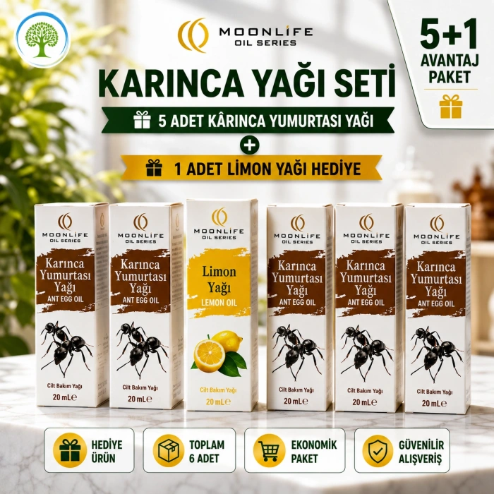 Moonlife Karınca Yumurtası Yağı 5 Adet 20 ml + Moonlife 20 ml Limon Yağı