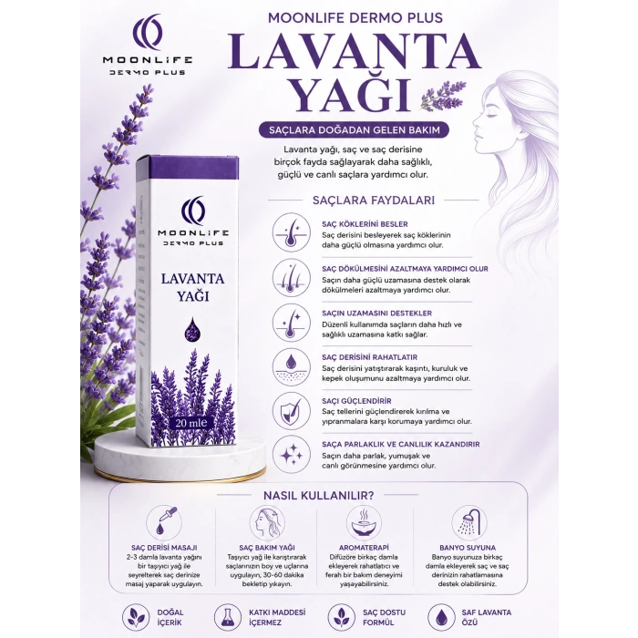 Moonlife Saç Bakımına Özel 3lü Set | Lavanta yağı 20 ml, Biberiye yağı 20 ml, Yılan Yağı 20 ml