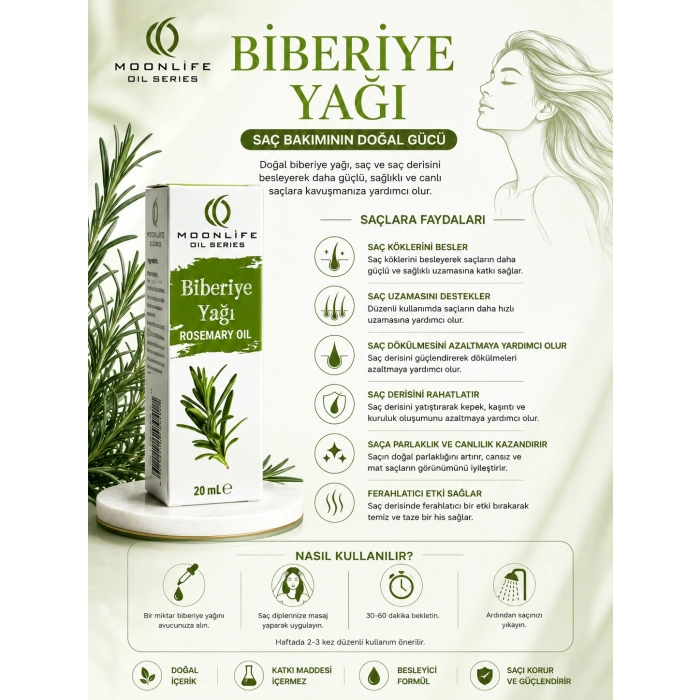 Moonlife Saç Bakımına Özel 3lü Set | Lavanta yağı 20 ml, Biberiye yağı 20 ml, Yılan Yağı 20 ml
