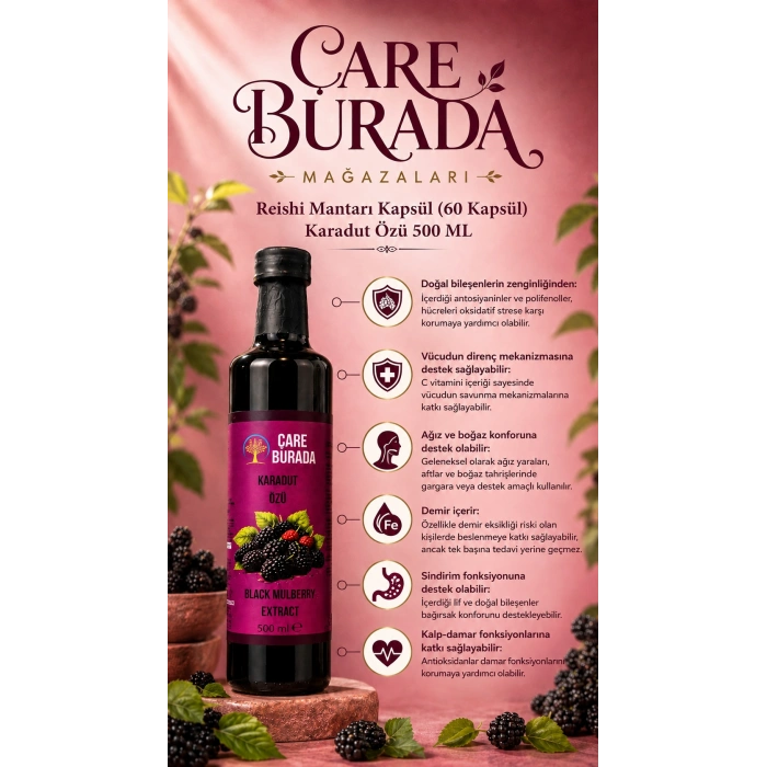 Reishi Mantarı Kapsül (60 Kapsül) & Karadut Özü 500 Ml