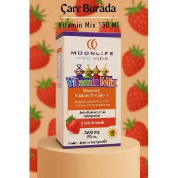 Moonlife - Çilek Aromalı Vitamin Mix 150 Ml (Çinko & Vitamin C & Vitamin D)