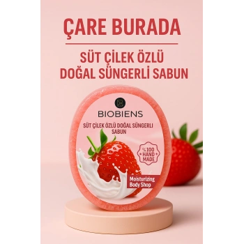 Biobiens - Süt & Çilek Özlü Doğal Süngerli Sabun 135 gr