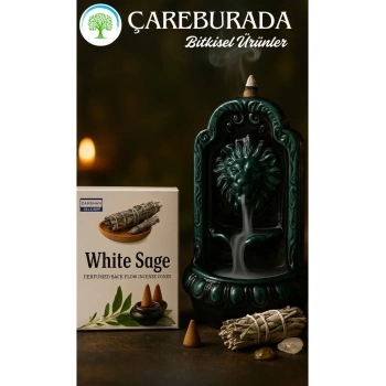 White Sage Geri Akış Tütsüsü + Aslan Ağzı Seramik Şelale Tütsülük