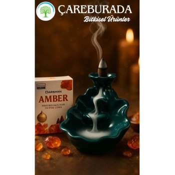 Darshan Amber Geri Akış Tütsüsü + Yaprak Şelale Seramik Tütsülük