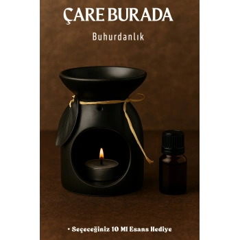 Siyah Renk Yapraklı Buhurdanlık (Seçeceğiniz 10 Ml Esans Hediye)