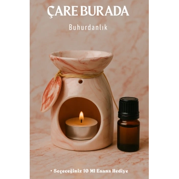 Kırmızı Mermer Desenli Yapraklı Buhurdanlık (Seçeceğiniz 10 Ml Esans Hediye)