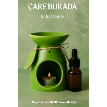 Yeşil Renk Yapraklı Buhurdanlık (Seçeceğiniz 10 Ml Esans Hediye)