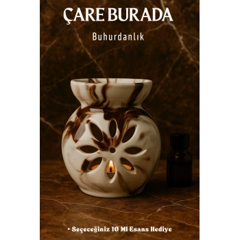 Kahverengi Mermer Desenli Buhurdanlık (Seçeceğiniz 10 Ml Esans Hediye)