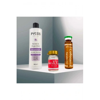 Mor Şampuan Destekli Saç Bakım seti Keratin Argan Etkili Mor Şampuan , XXXL, Collegen Keratin Serum