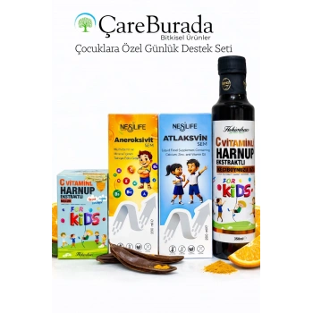 ÇareBurada Çocuklara Özel Günlük Destek Seti | Multivitamin + Kalsiyum D3 + C Vitaminli Harnup Pekmezi
