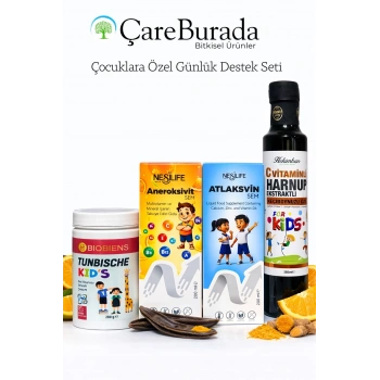 CareBurada Çocuklara Özel Günlük Destek Seti | Multivitamin, Kalsiyum D3, Keçiboynuzu ve Harnup Özü