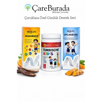 ÇareBurada Çocuklara Özel Günlük Destek Seti - Multivitamin + Kalsiyum D3 + Keçiboynuzu Tozu