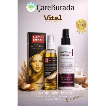 ÇareBurada Vital Touch Set 2 - CemilEfendi Saç Bakım Yağı 125 ml + BioVitals Argan & Keratin Saç Bakım Sütü