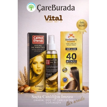 ÇareBurada Vital Touch Set 3 - CemilEfendi Saç Bakım Yağı 125 ml +Herbeauty 40 Bitkili Saç Bakım Yağı Durulanmayan