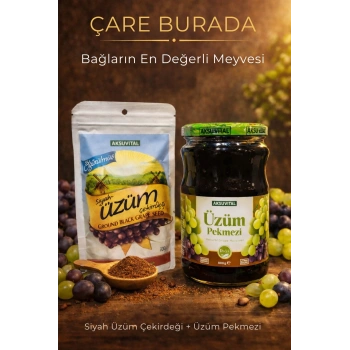 ÇareBurada Vital Üzüm Pekmezi 800 g  + Öğütülmüş Siyah Üzüm Çekirdeği 100 g