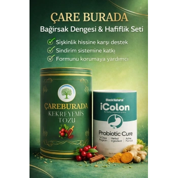 ÇareBurada Bağırsak Dengesi & Hafiflik Seti Kekreyemiş Tozu 8 g x 20 stick + iColon Probiyotik 240 G