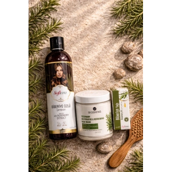 ÇareBurada Biberiye Özlü Şampuan 400 ml + Bıobıens Biberiye Saç Maskesi 250 ml + Biberiye Yağı 20 ml