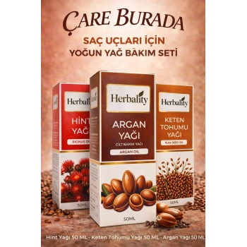 Saç Uçları İçin Yoğun Yağ Bakım Seti (Hint Yağı & Argan Yağı & Keten Tohumu Yağı)