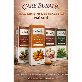 Saç Çıkışını Destekleyici Yağ Seti (Sarımsak Yağı & Biberiye Yağı & Çam Terebentin Yağı & Tatlı Badem Yağı)