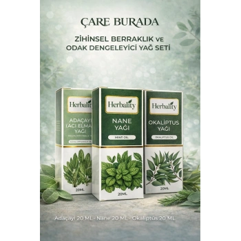 Zihinsel Berraklık Ve Odak Dengeleyici Yağ Seti (Adaçayı Yağı & Nane Yağı & Okaliptüs Yağı)