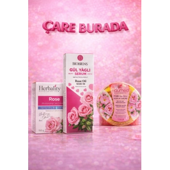 Gül Yağlı Serum 100 Ml (Saç & Vücut & Yüz) + Gül Özlü Nemlendirici Krem 150 g + Gül Özlü Güzellik Sabunu 135 gr