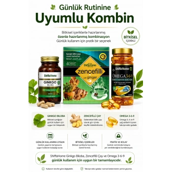 ÇareBurada Zihin Seti |  Ginkgo Biloba 60 Kapsül & Zencefilli Çay 40 Poşet & Omega 3-6-9 Softjel