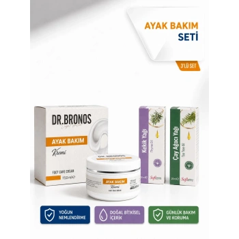 Ayak Bakım ve Nemlendirme Seti | DR.BRONOS Ayak Bakım Kremi 150 ml & Softem Kekik Yağı 20 ml & Softem Çay Ağacı Yağı 20 ml