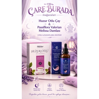 Huzurlu Uyku & Rahatlama Seti (Huzur Otlu Çay 45li & Passiflora, Valerian, Melissa Damla 50 Ml)