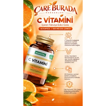 Aksuvital C Vitamini Takviye Edici Gıda 60 Tablet 500 Mg (Çinko & D3)