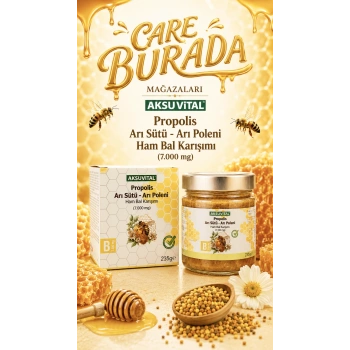 Aksuvital - Propolis & Arı Sütü & Arı Poleni Ham Bal Karışımı 235 Gr (7000 miligram)