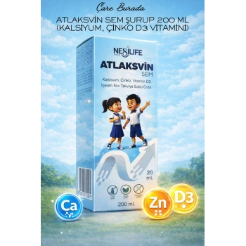 Atlaksvin Sem Şurup 200 Ml (Kalsiyum, Çinko D3 Vitamini)