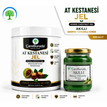 ÇareBurada At Kestanesi Jel 500 ml. & ÇareBurada Bamya Tohumlu Masaj Kremi 100 ml. | Ferahlatıcı Jel, Besleyici Masaj Kremi