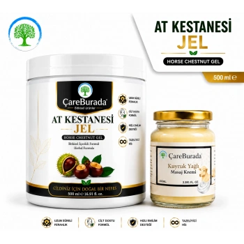 ÇareBurada At Kestanesi Jel 500 ml. & ÇareBurada Kuyruk Yağlı Masaj Kremi 100 ml. | Ferahlatıcı Jel, Besleyici Masaj Kremi